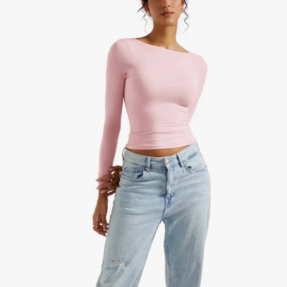 SUUKSESS Women Backless Going Out Tops Double Lined Open Back Basic Long Sleeve